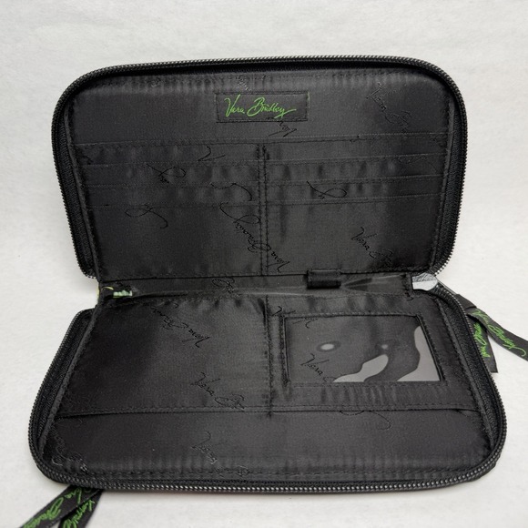 Vera Bradley Botanical Zip Around Wallet Travel Organizer Black Green Floral 8x5 - Picture 3 of 7
